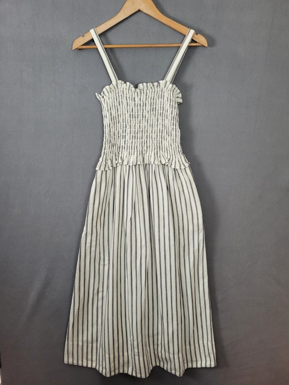 Universal Thread Womens Midi Dress Side Pockets Striped Ruffle Bodice Size Small